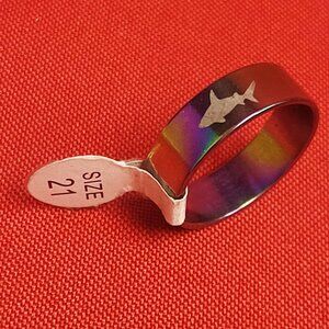 Stainless Steel Wide Band Shark Engraved Ring Size 21 Multicolor Unisex